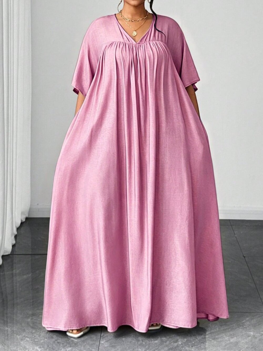 Pink Modest Women's Plus Size Maxi Dress
